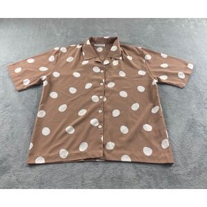La Chemise Tan White Polka Dot M. Button Down Shirt Made in USA Vintage